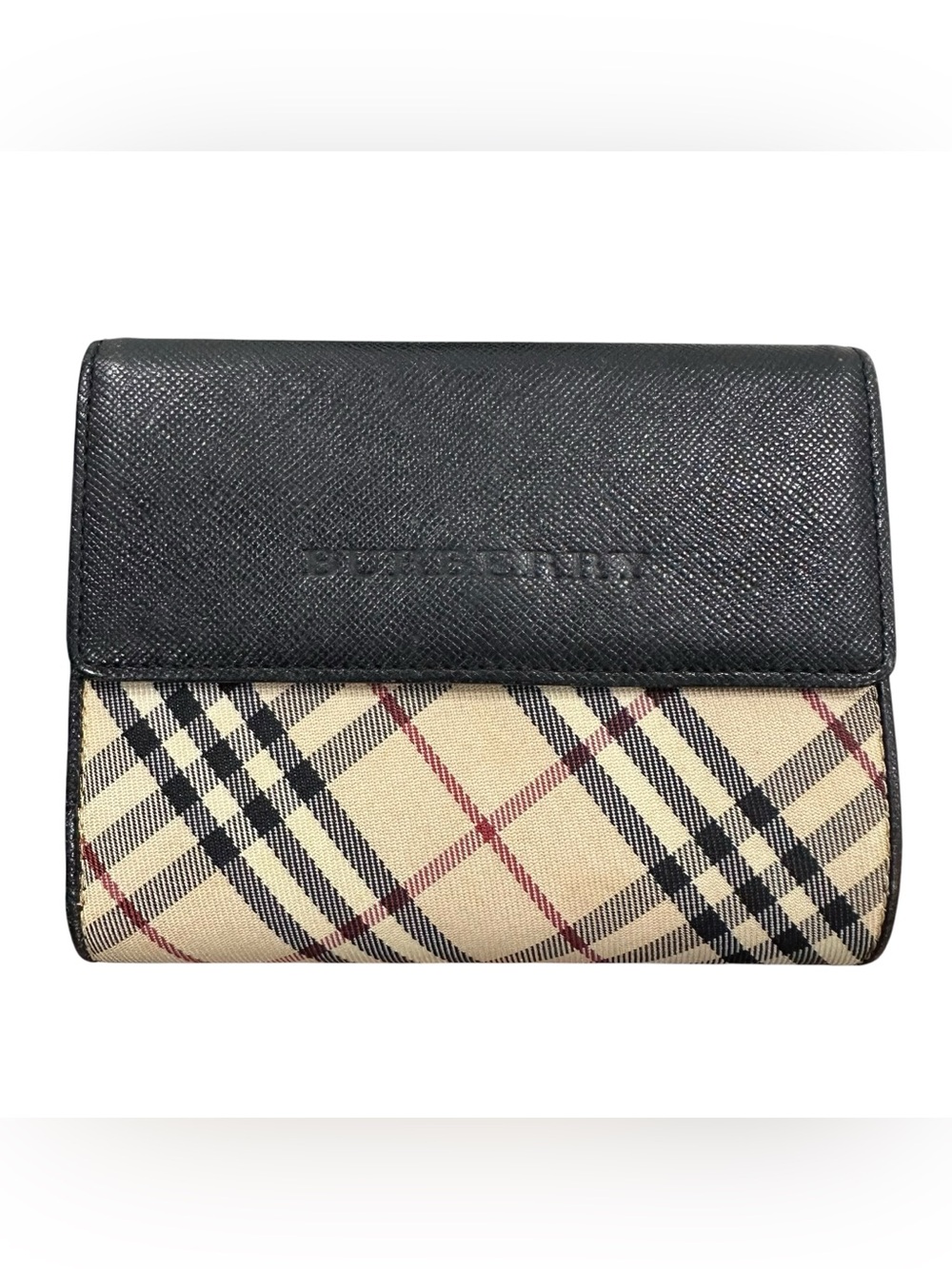 Burberry Black Leather & Nova Check Canvas Kisslock Compact Bifold Wallet - Picture 11 of 14